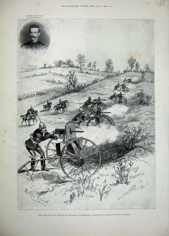 Original Old Antique Print 1897 Galloping Gun Earl Dundonald Infantry War Army