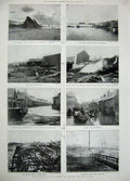 Old Antique Print 1897 Sea Storm Weather Cornwall Yarmouth Margate Boat 19th