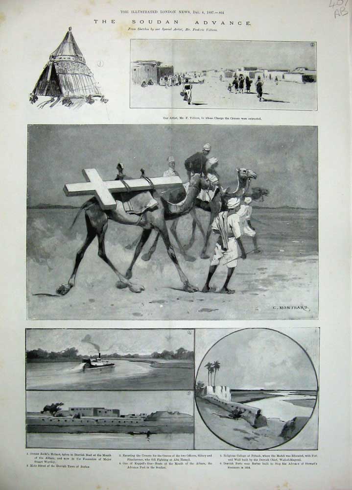 Antique Old Print 1897 Soudan War Camels Forts Berber Sirdar Merawe Women 19th