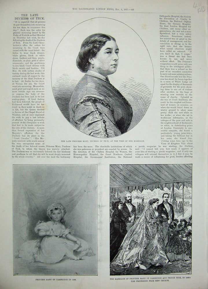 Antique Old Print 1897 Duchess Teck Princess Mary Kew Church Duke Royalty 19th