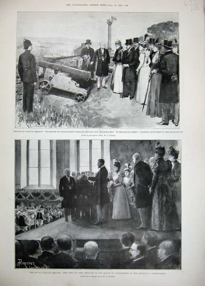 Old Antique Print 1897 Ireland Mayor Londonderry Walker Duke York Albert 19th
