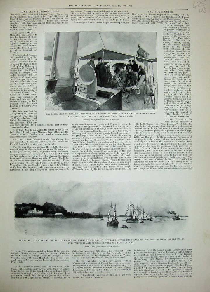 Antique Old Print 1897 Ireland River Shannon Duke York Flotilla Killarney 19th