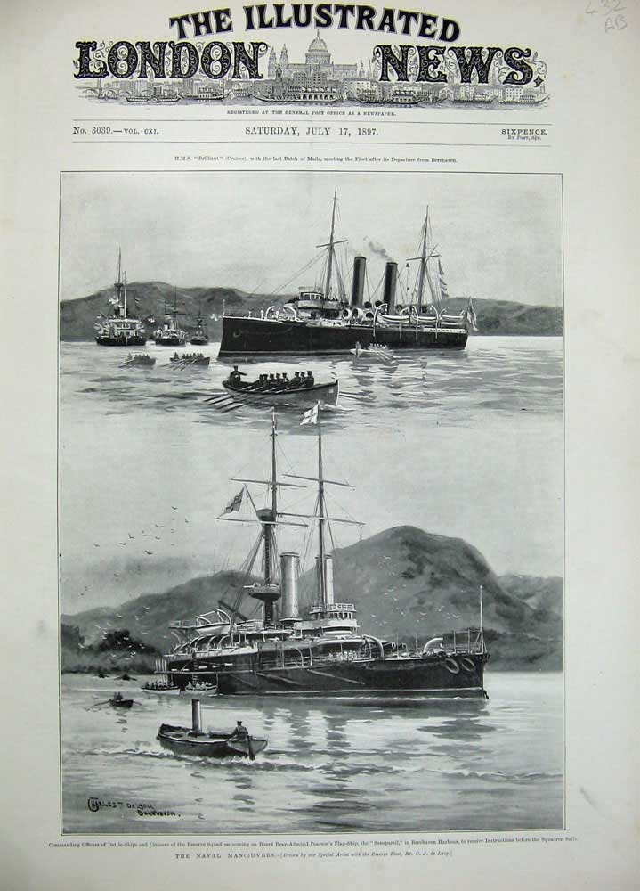 Old Antique Print 1897 Naval Manoeuvres Pearson Ship Berehaven Alexandra 19th