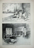Antique Old Print 1897 Lambeth Bridge Parliament Wharf London Hammersmith 19th