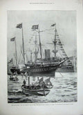Original Old Antique Print 1897 Naval Review Royal Yacht Victoria Albert Ship