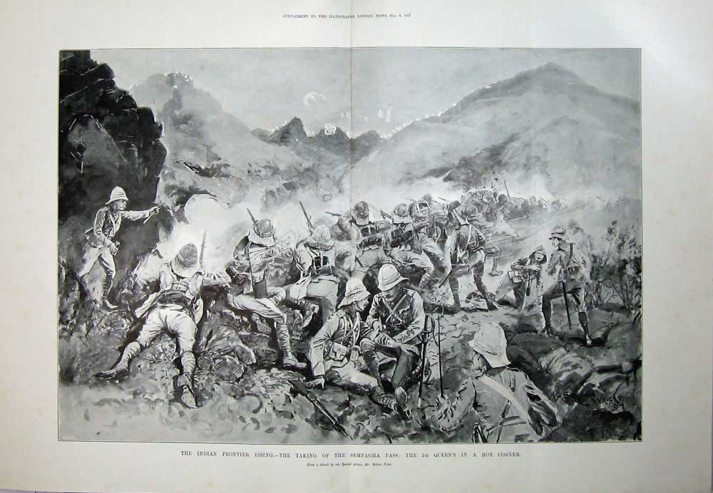 Old Antique Print 1897 India War Sempagha Pass Army Battle Melton Prior 19th