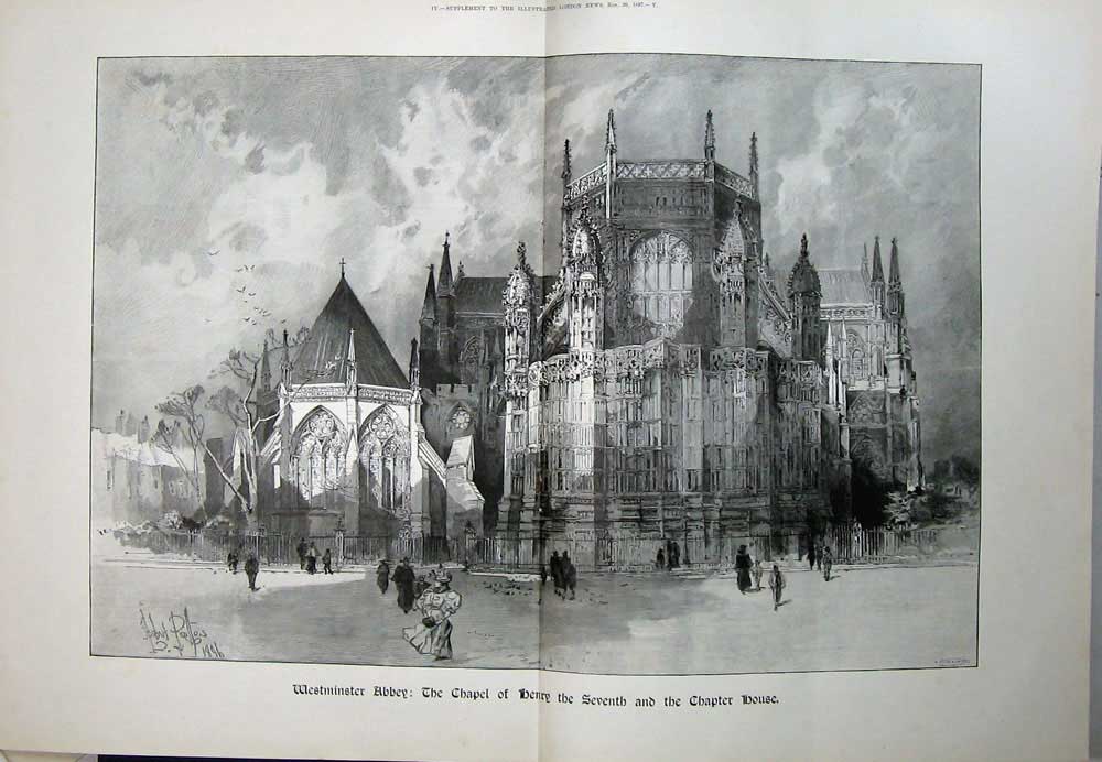 Old Antique Print 1897 Westminster Abbey London Chapel Chapter Tomb King 19th