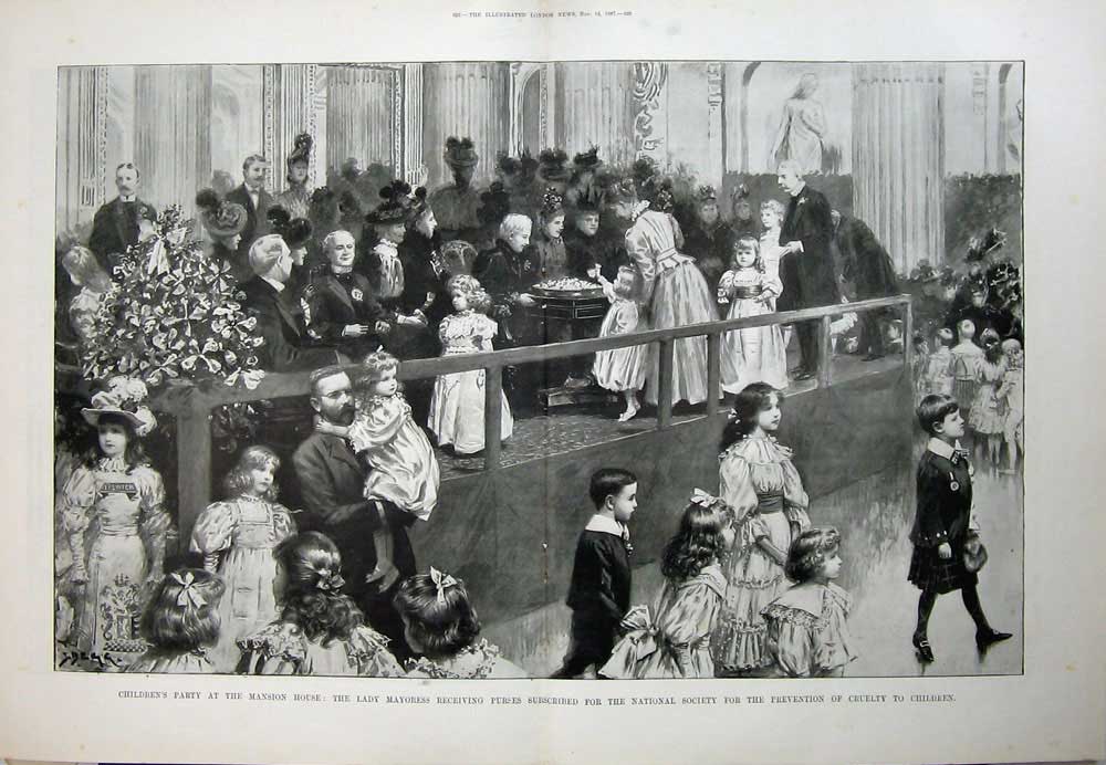 Old Antique Print 1897 Childrens Party Mansion House Lady Mayoress Dogs 19th