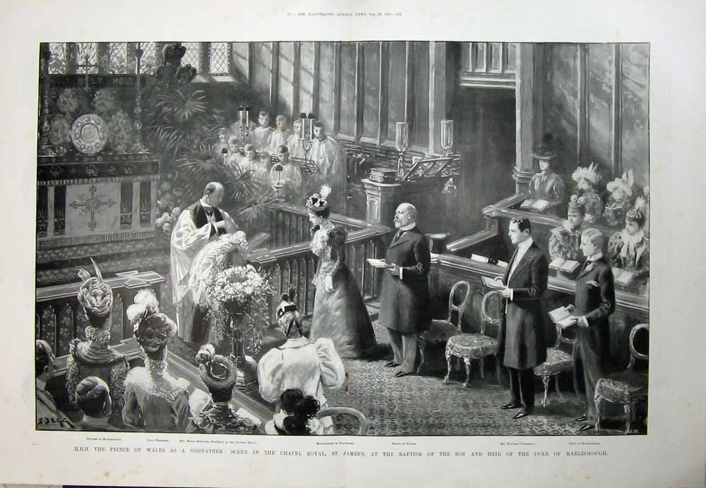 Antique Old Print 1897 Prince Wales Chapel James Baptism Duke Marlborough 19th