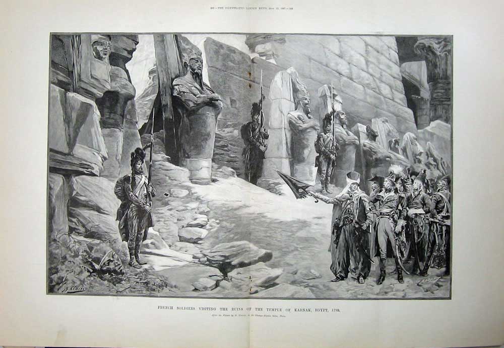 Original Old Antique Print 1897 French Siers Ruins Temple Karnak Egypt Clairin