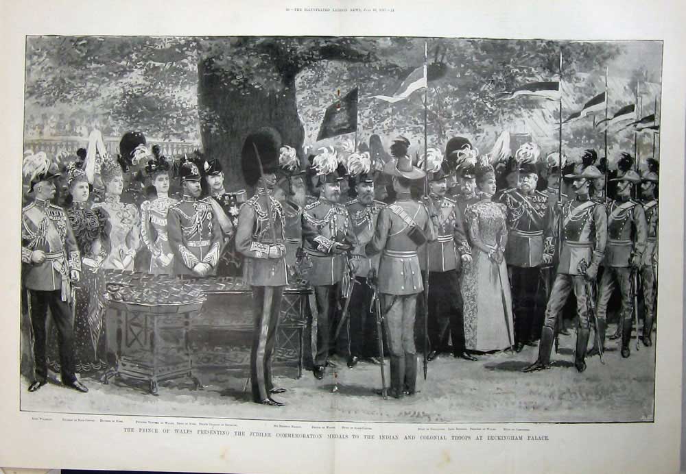 Antique Old Print 1897 Prince Wales Jubilee Medals Buckingham Palace Duke 19th
