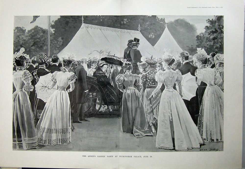 Old Antique Print 1897 Queen'S Garden Party Buckingham Palace Fine Art 19th