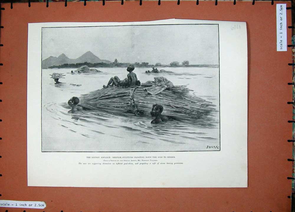 Old Antique Print 1897 Soudan Advance Dervish Fugitives Nile Berber River 19th