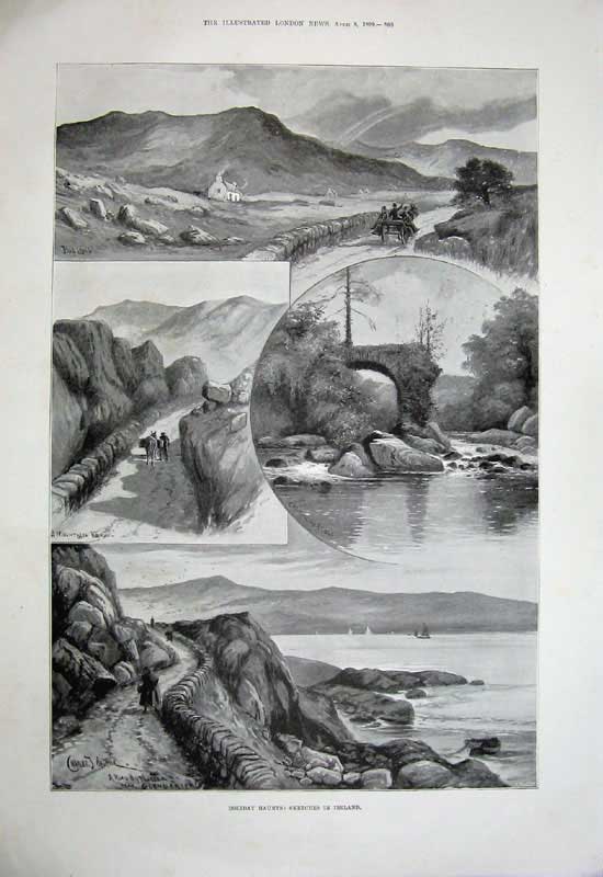 Old Antique Print 1899 Viceregal Lodge Simla Ireland Cromwells Sea Bog 19th
