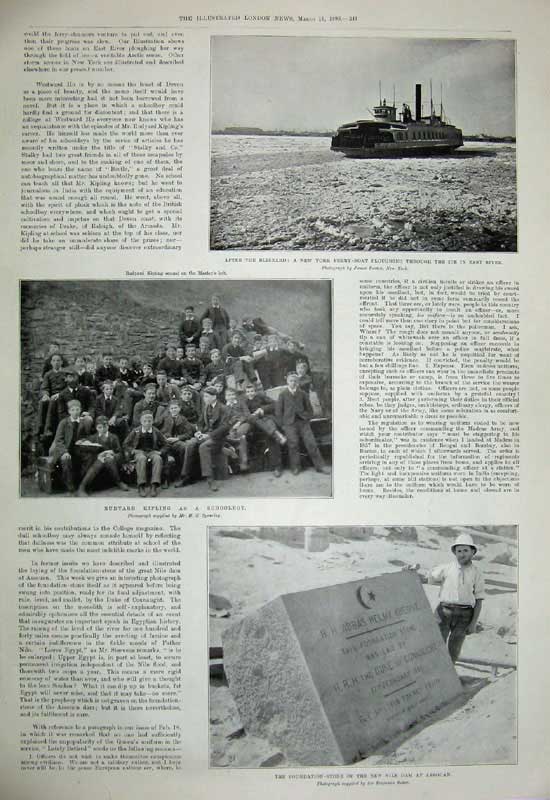 Old Antique Print 1899 Blizzard America Snow New York Ship Germanic Nile 19th