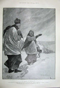Old Antique Print 1899 Lyceum Theatre Tale Two Cities Priest Snow Woman 19th