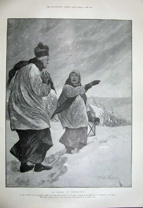 Old Antique Print 1899 Lyceum Theatre Tale Two Cities Priest Snow Woman 19th