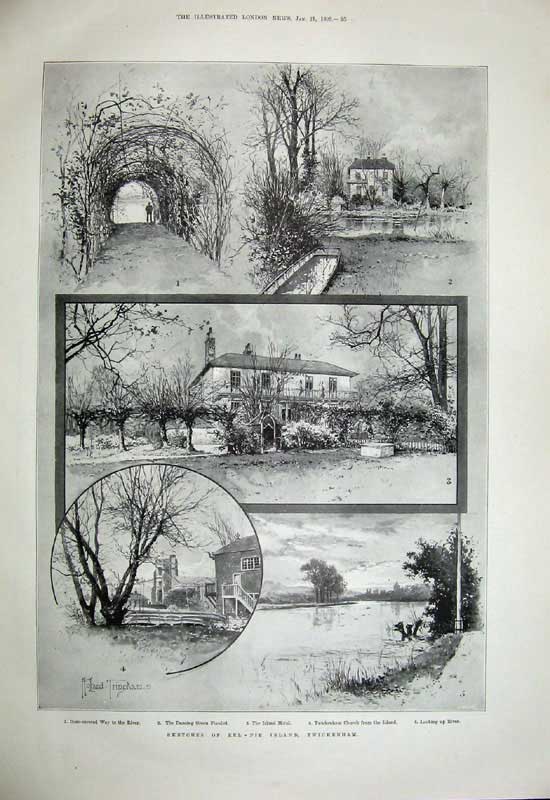 Antique Old Print 1899 Jutland Church Skagen Light-House Twickenham Hotel 19th