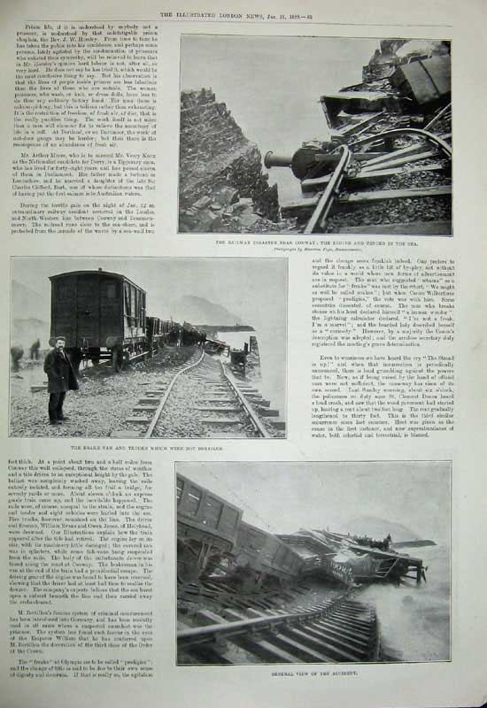 Antique Old Print 1899 Zoological Gardens Lion Railway Crash Conway Train 19th