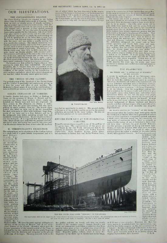 Old Antique Print 1899 Newfoundland Humber River Oceanic Ship Liner Man 19th