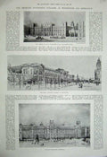 Old Antique Print 1899 Government Buildings College Kensington Whitehall 19th