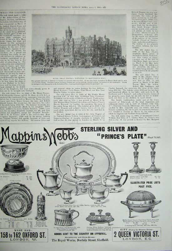 Old Antique Print 1899Hotel Great Central Advertisement Mappin Web Silver 19th