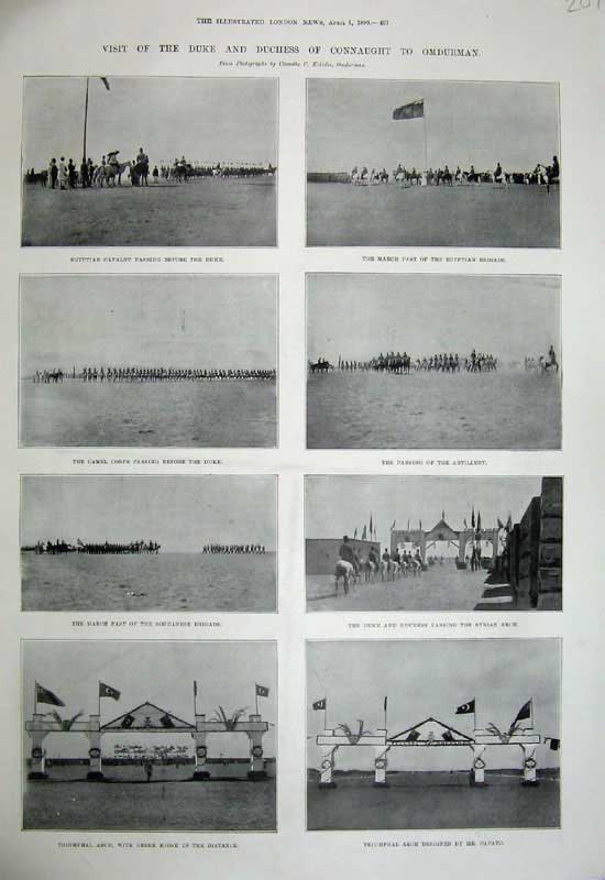 Old Antique Print 1899 Duke Duchess Connaught Omdurman Arch Cavalry War 19th