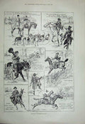 Original Old Antique Print 1899 Hunting Sport Men Horses Dogs Hounds Country