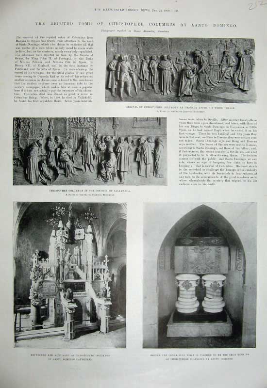 Original Old Antique Print 1899 Tomb Christopher Columbus Salamanca Monument