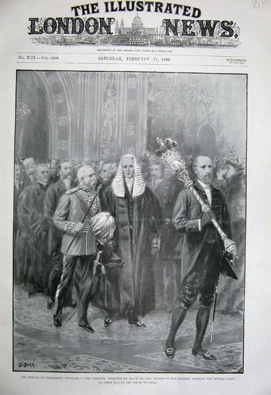 Old Antique Print 1899 Parliament Commons Black Rod Lobby Men House Lords 19th