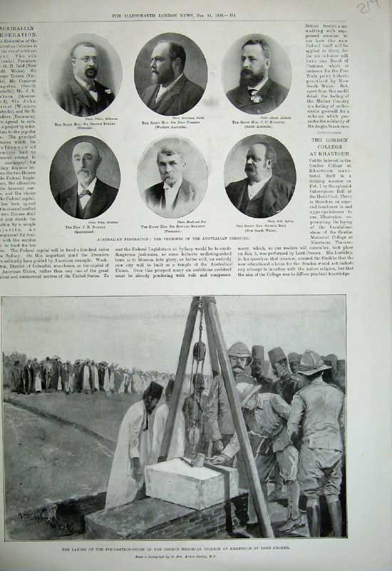 Original Old Antique Print 1899 Australian Men Gordon Memorial College Khartoum