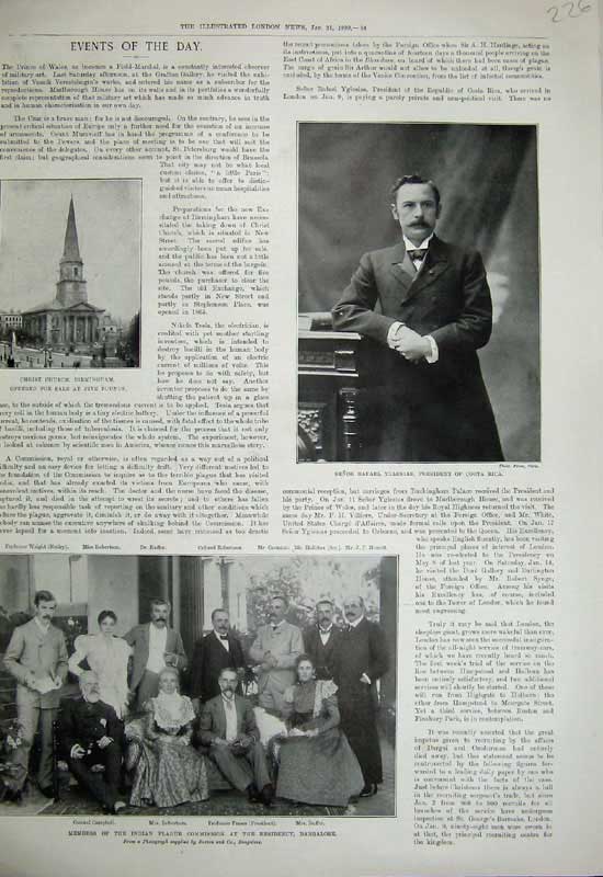 Old Antique Print 1899Church Birmingham Yglesias Indian Plague Commission 19th