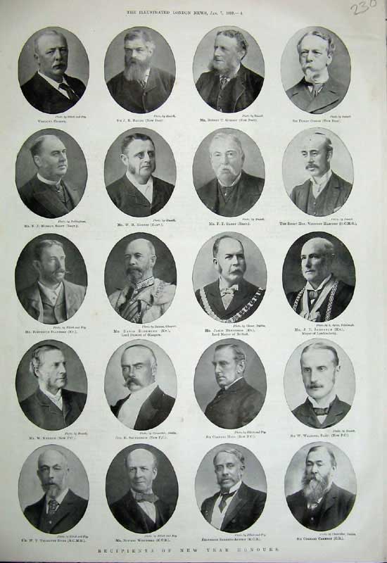 Old Antique Print 1899 Men New Year Honours Hall Saunderson Richmond Bart 19th