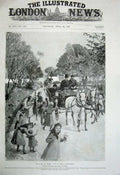 Antique Old Print 1899 Queen Cimiez France Horse Carriage Children Flower 19th