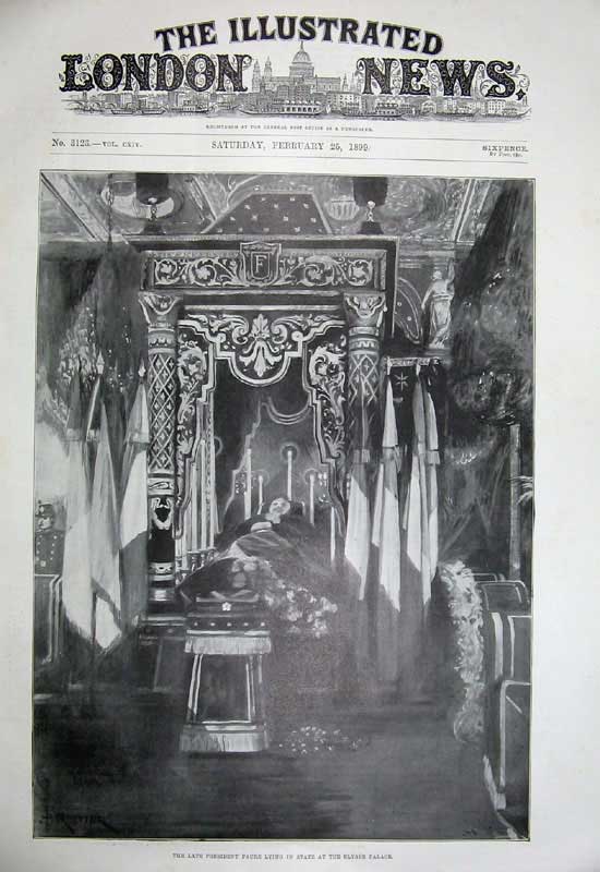 Antique Old Print 1899President Faure Body Elysee Palace Place Republique 19th