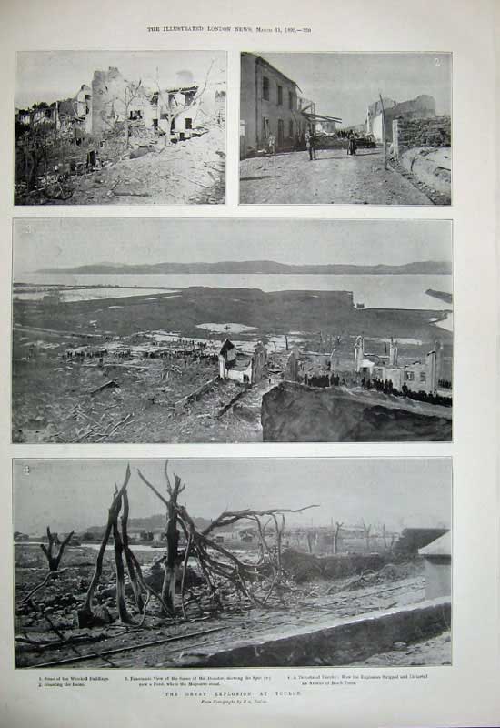 Old Antique Print 1899 Explosion Toulon France Ruins Buildings Quarries 19th