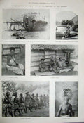 Old Antique Print 1899 Samoa Apia Ship Native Girl Canoe Chief War-Dance 19th