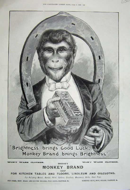 Antique Old Print *872 1899 Advertisement Brooke'S Monkey Brand Soap Cleaning