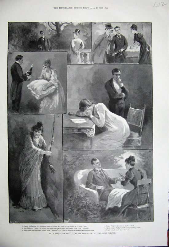 Original Old Antique Print 1899 Mr Pinero'S Play Gay Lord Quex Globe Theatre