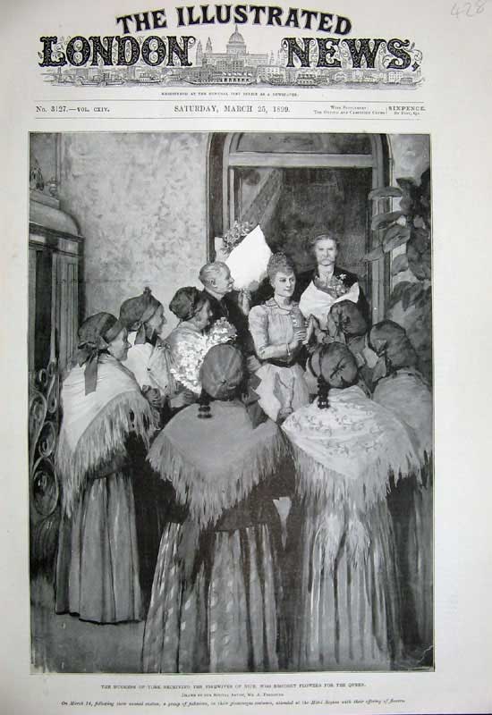 Old Antique Print 1899 Duchess York Fishwives Nice France Flowers Queen 19th