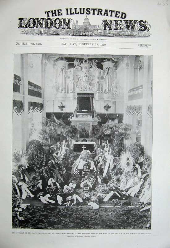 Original Old Antique Print 1899 Funeral Prince Alfred Saxe-Coburg-Gotha Schloss
