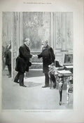 Original Old Antique Print 1899 Prince Wales President Loubet Men Shaking Hands