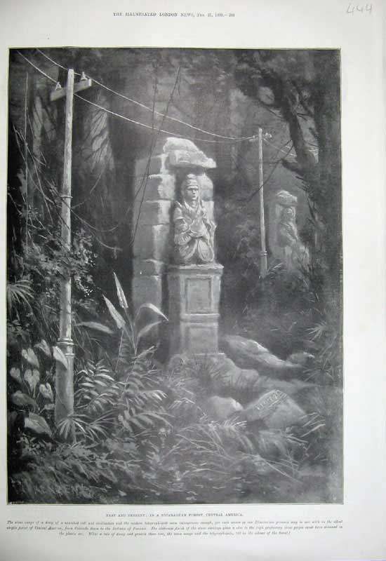 Original Old Antique Print 1899 Fine Art Stone Statue Nicaraguan Forest America