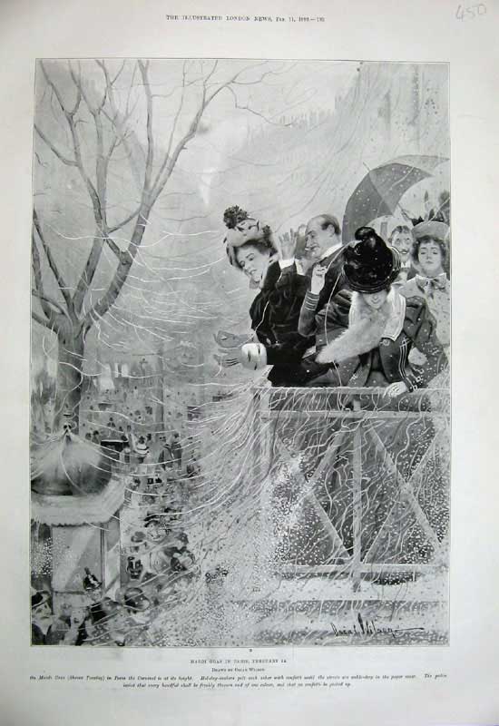 Original Old Antique Print 1899 Mardis Gras Paris France Ladies Women Carnival
