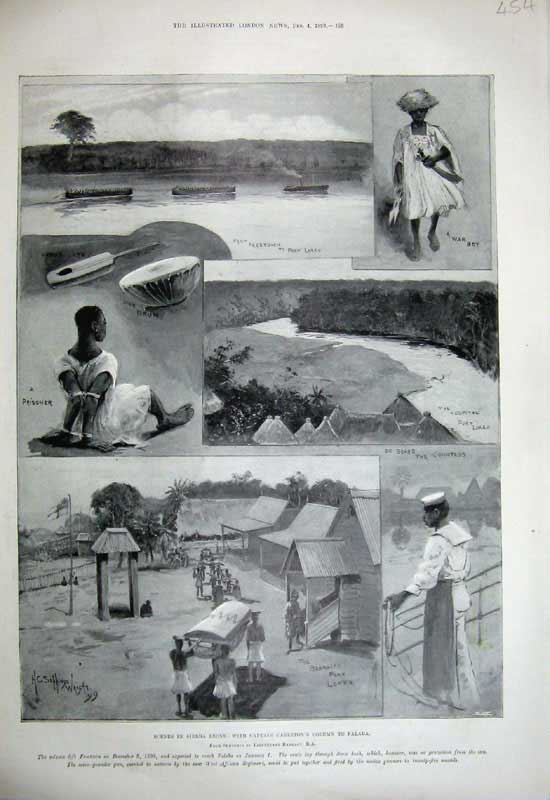 Old Antique Print 1899 Sierra Leone Captain Carleton Freetown Lokko Boat 19th