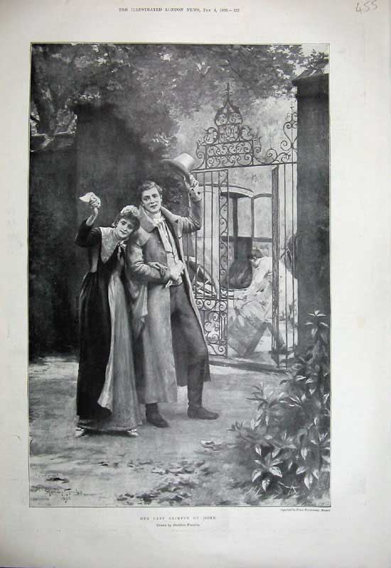 Old Antique Print 1899 Fine Art Sheridan Knowles Man Woman Travel Romance 19th