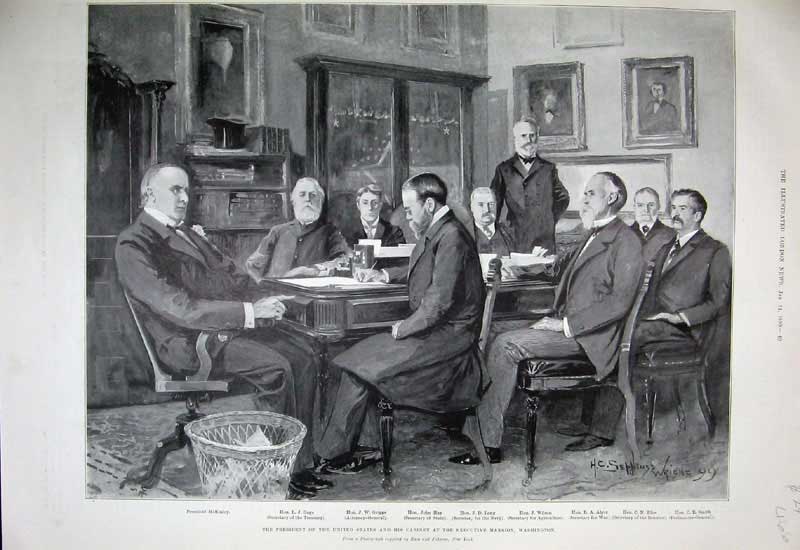 Original Old Antique Print 1899 President United States Cabinet Men Washington