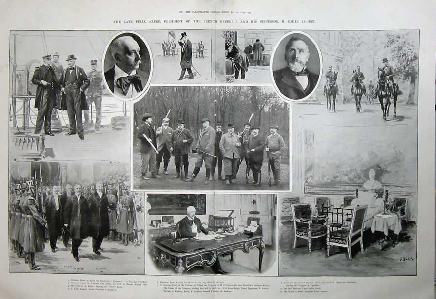 Antique Old Print 1899 Felix Faure President French Republic Emile Loubet 19th