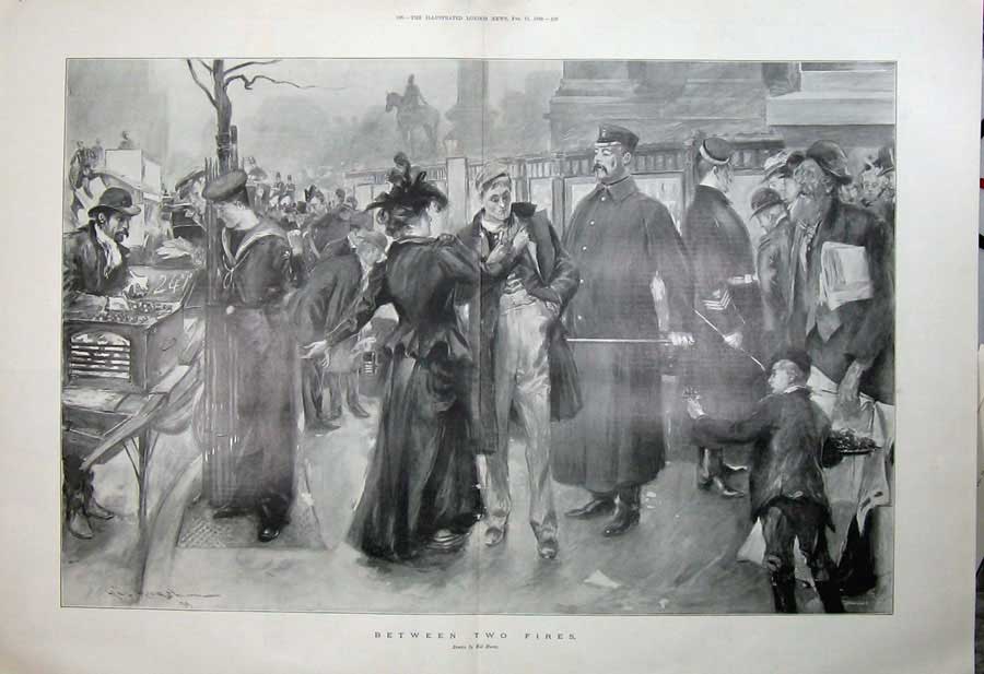 Antique Old Print 1899 Hal Hurst Fine Art Ladies Men Children Street Sale 19th