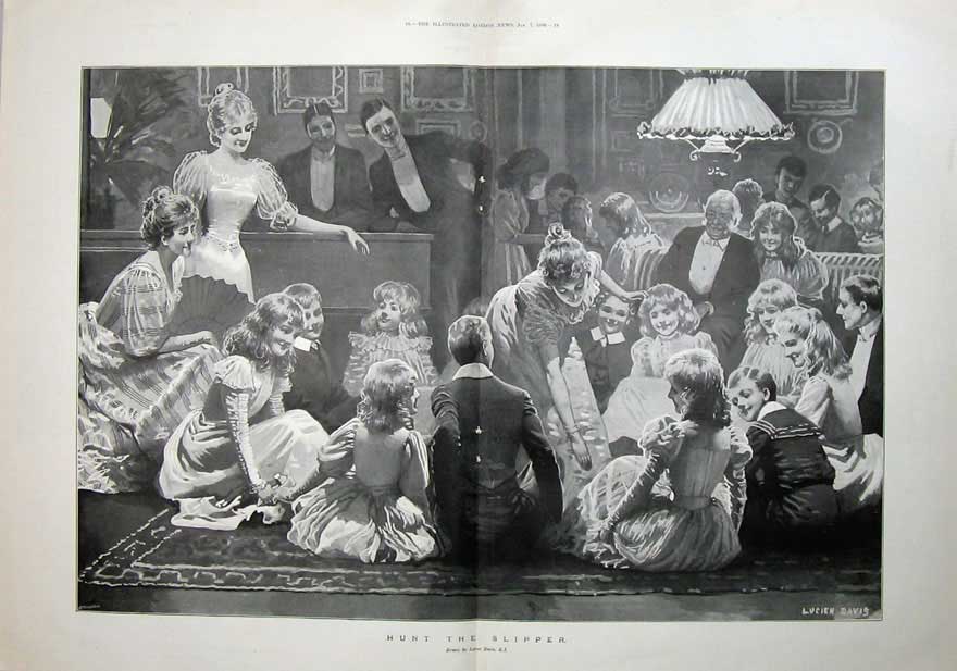 Old Antique Print 1899 Childrens Party Games Hunt The Slipper Davis Art 19th